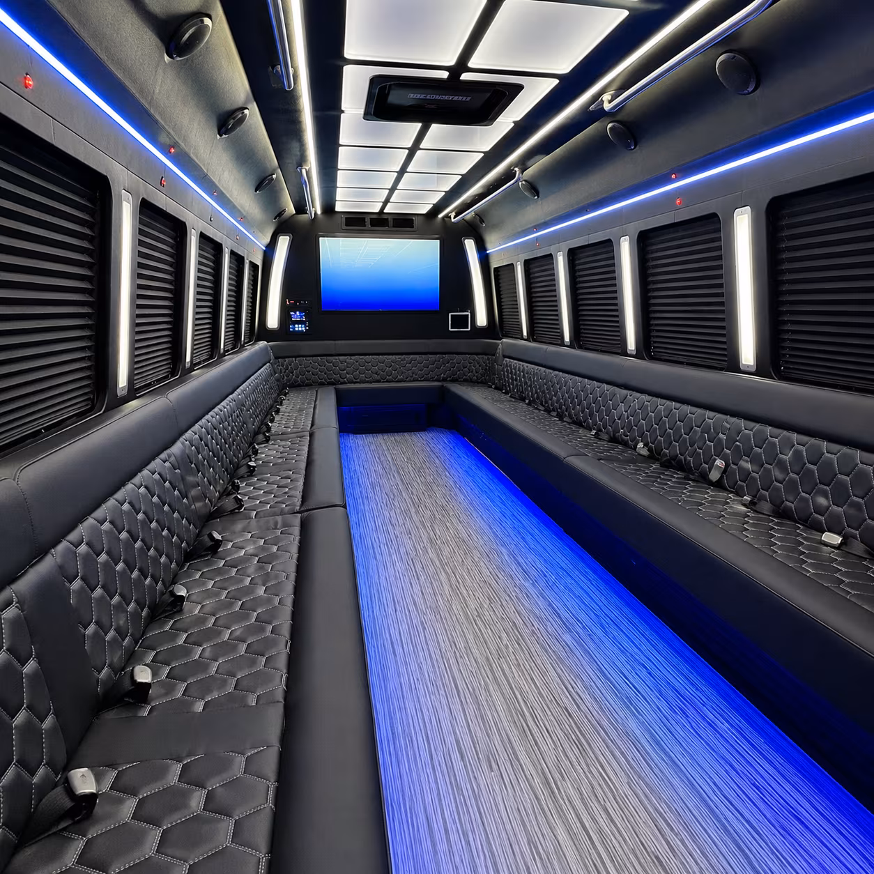 lakeville 50 passenger party bus inside