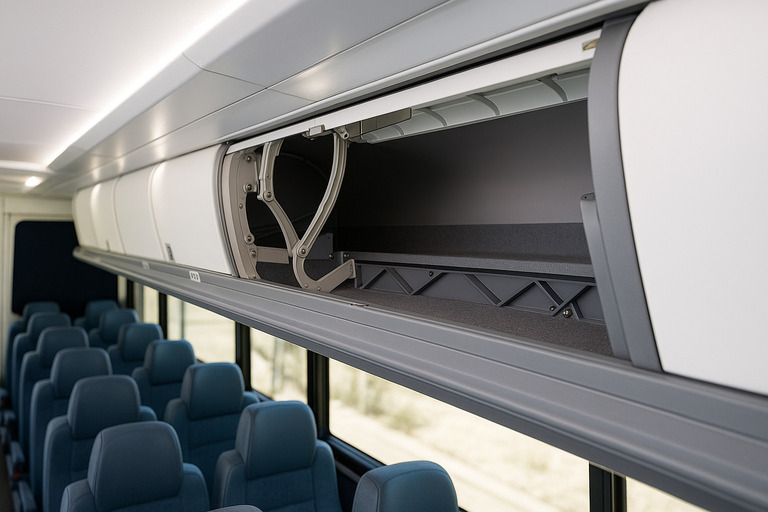Storage space on a charter bus